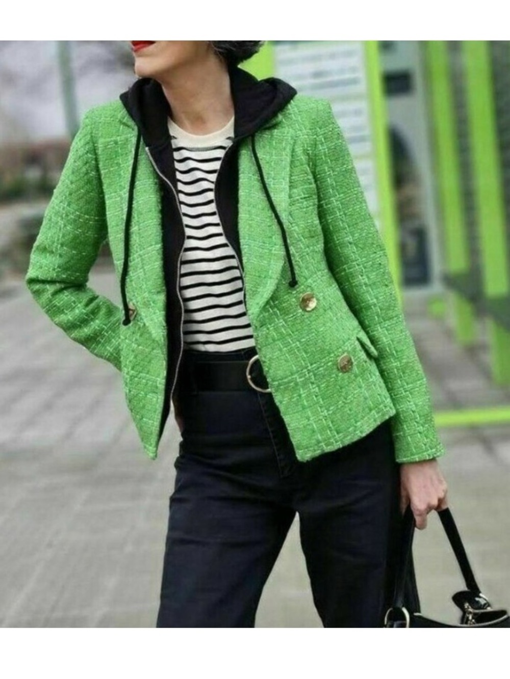 ZARA GREEN TEXTURED TWEED Cropped BLAZER Kate Middleton SIZE M - Picture 6 of 11